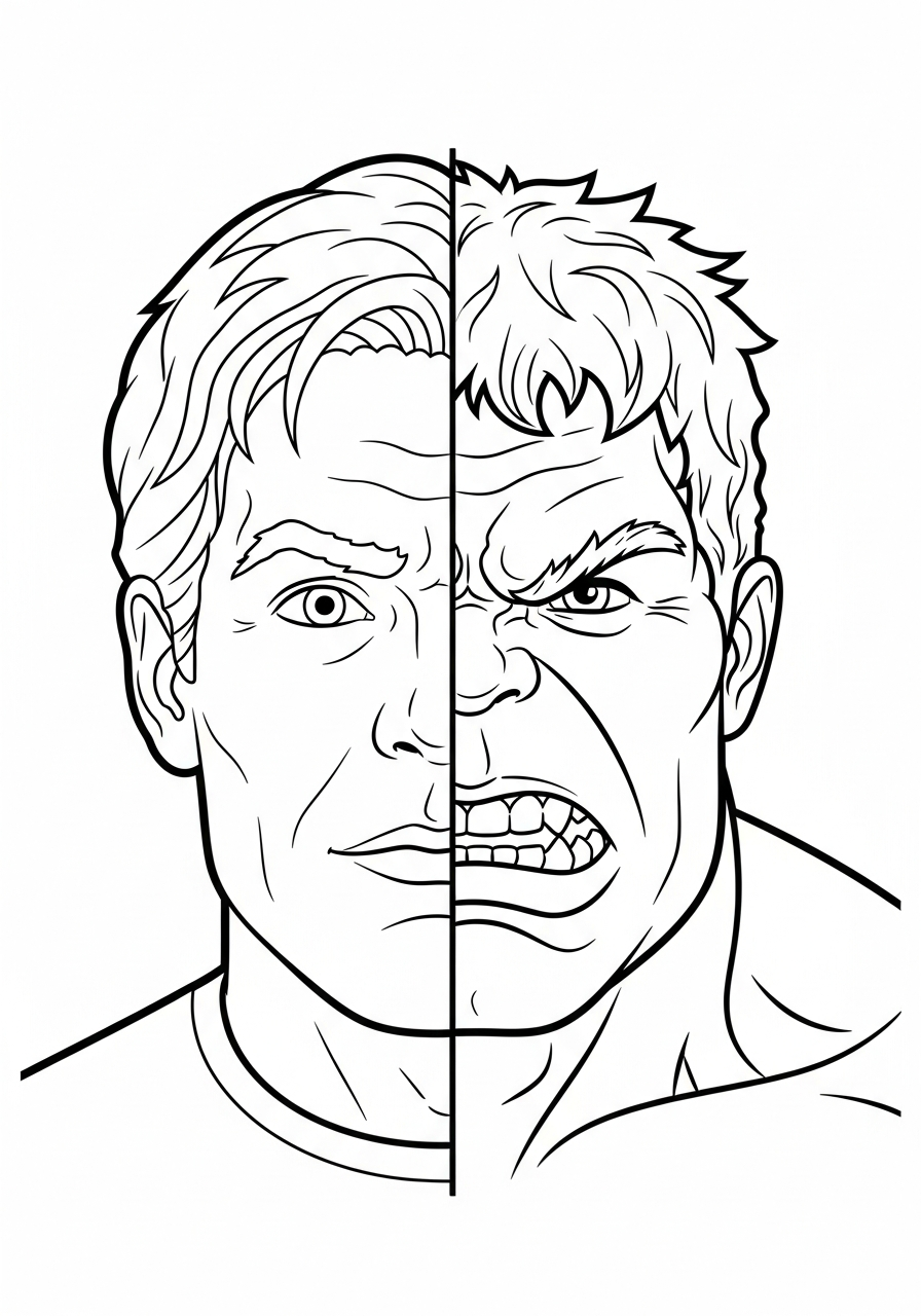 Bruce Banner turning into Hulk coloring page
