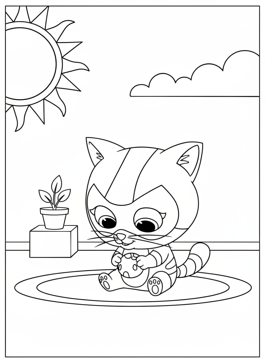 Buddy holding toy ball SuperKitties coloring page