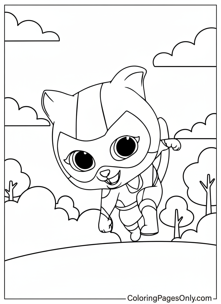 Buddy running action SuperKitties coloring page