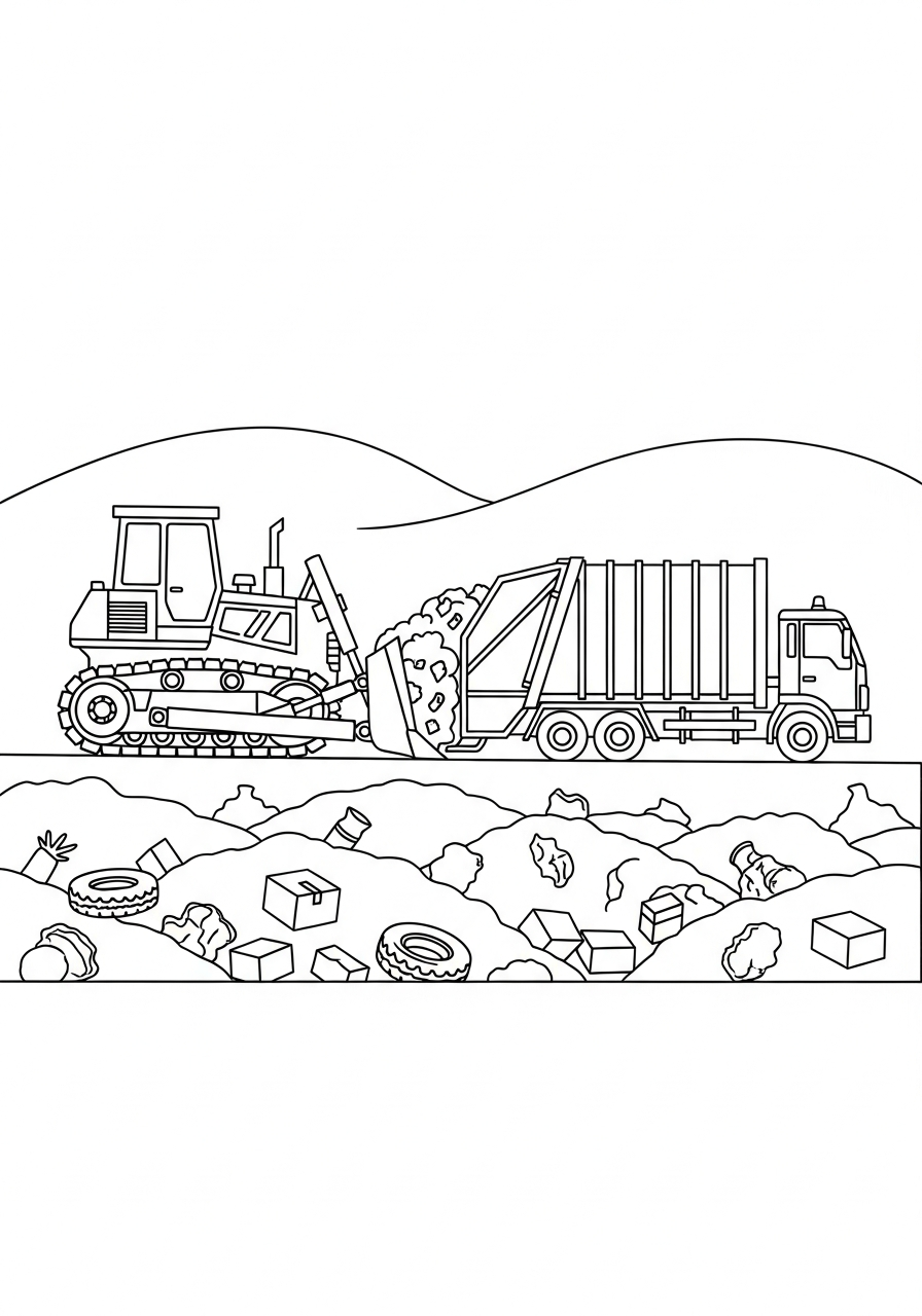 Garbage Truck Coloring Pages 6 Bulldozer and garbage truck landfill coloring page