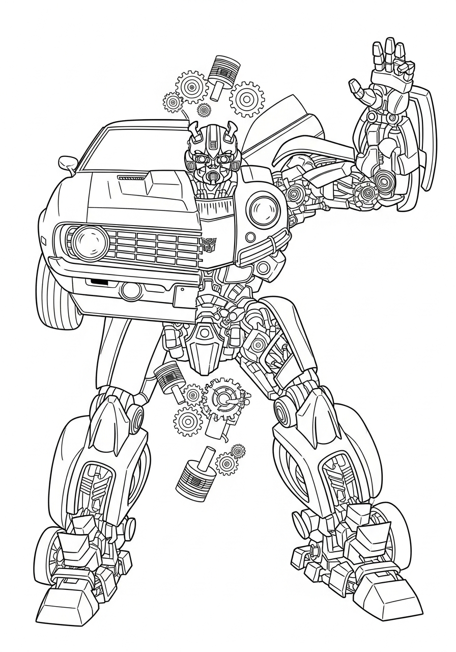 Bumblebee transforming car to robot coloring page
