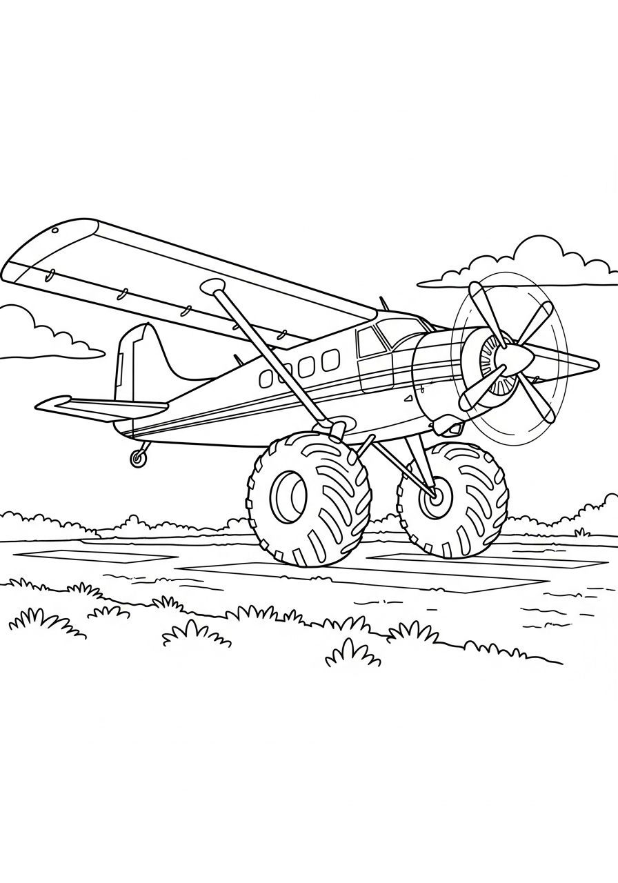 Airplane Coloring Pages 7 Bush plane landing on grass coloring page