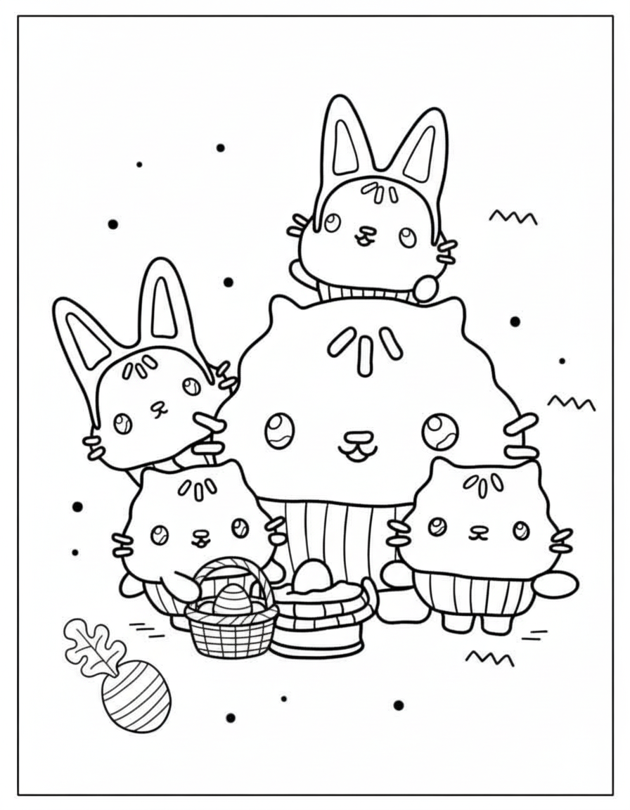 Cakey Cat and cousins Gabby’s Dollhouse coloring page