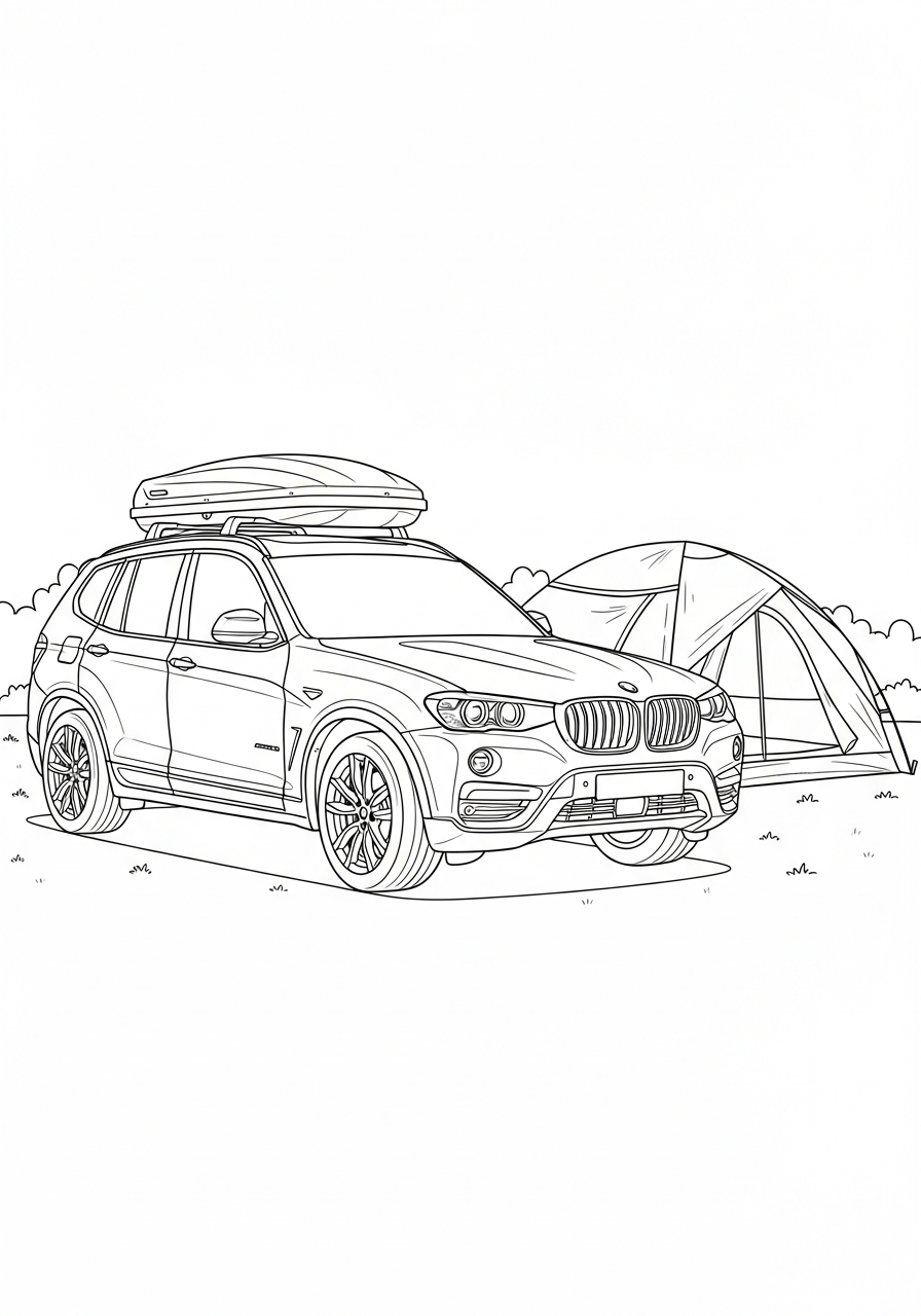 Camping BMW X3 with tent coloring page