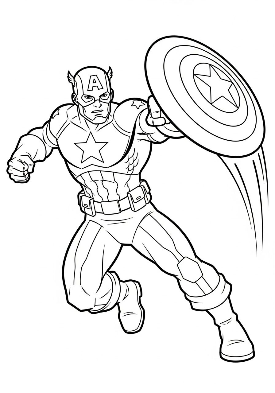 Captain America throwing shield action coloring page