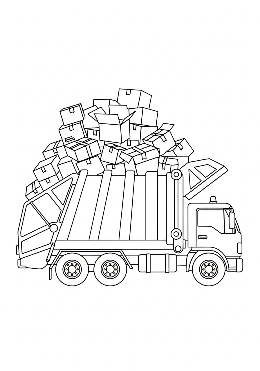 Garbage Truck Coloring Pages 7 Cardboard recycling garbage truck coloring page