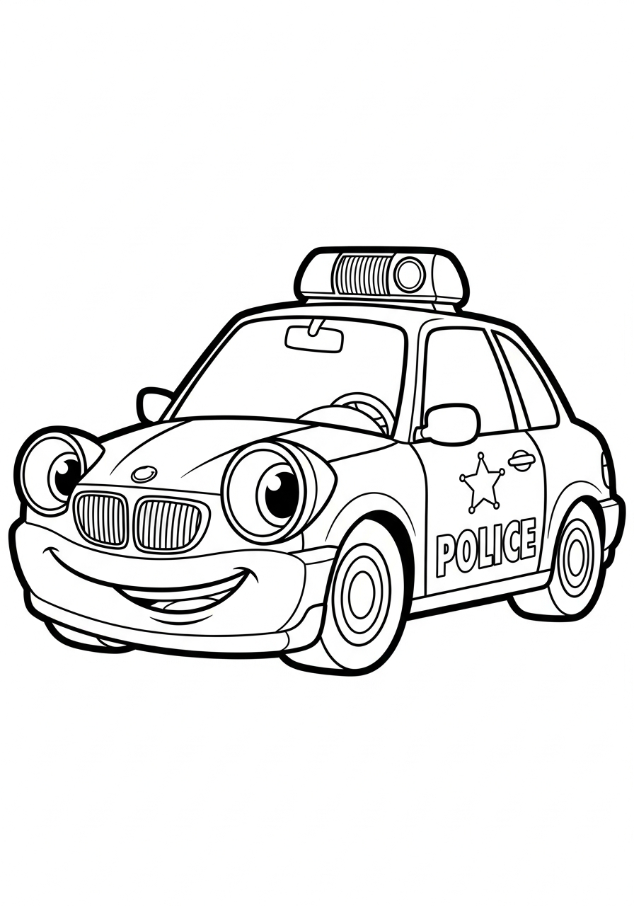 Cartoon BMW police car kids coloring page