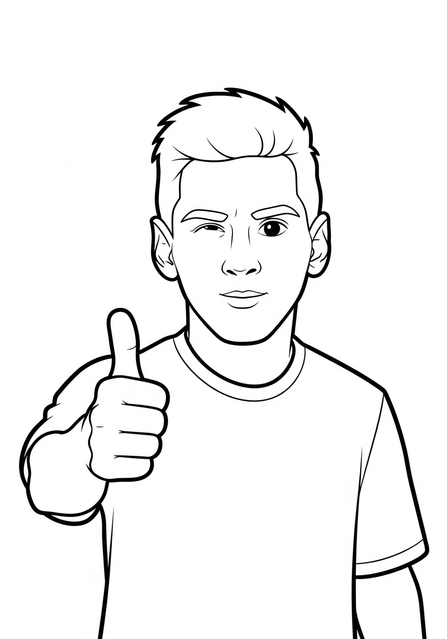 Cartoon Messi thumbs up coloring page