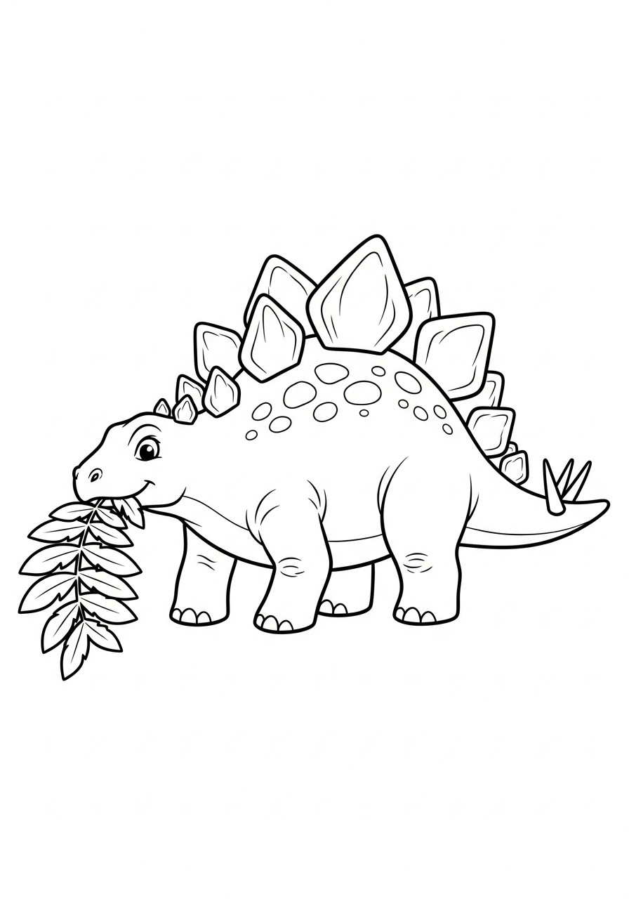 Cartoon dinosaur eating leaves stegosaurus coloring page