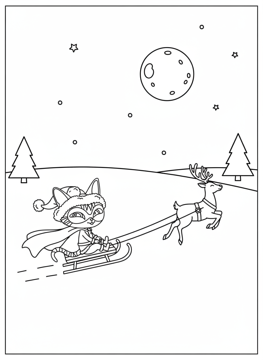 Cat Burglar Christmas sleigh SuperKitties coloring page