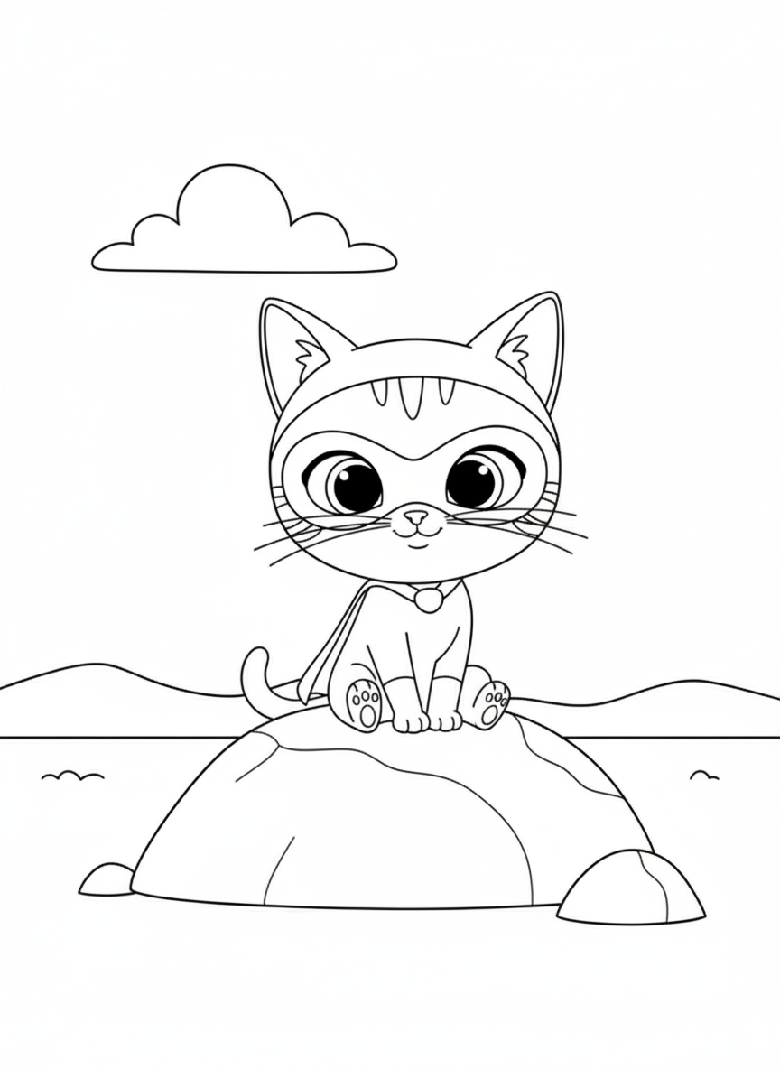 Cat Burglar sitting SuperKitties coloring page