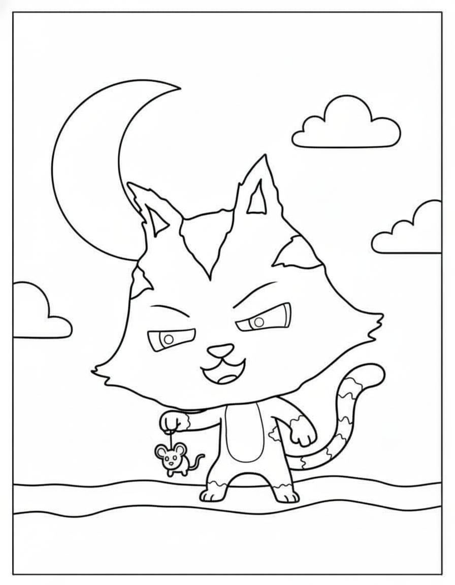 CatRat holding mouse toy Gabby’s Dollhouse coloring page