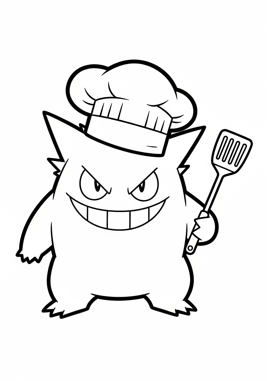 Gengar Coloring Pages 3 Chef Gengar cooking food coloring page
