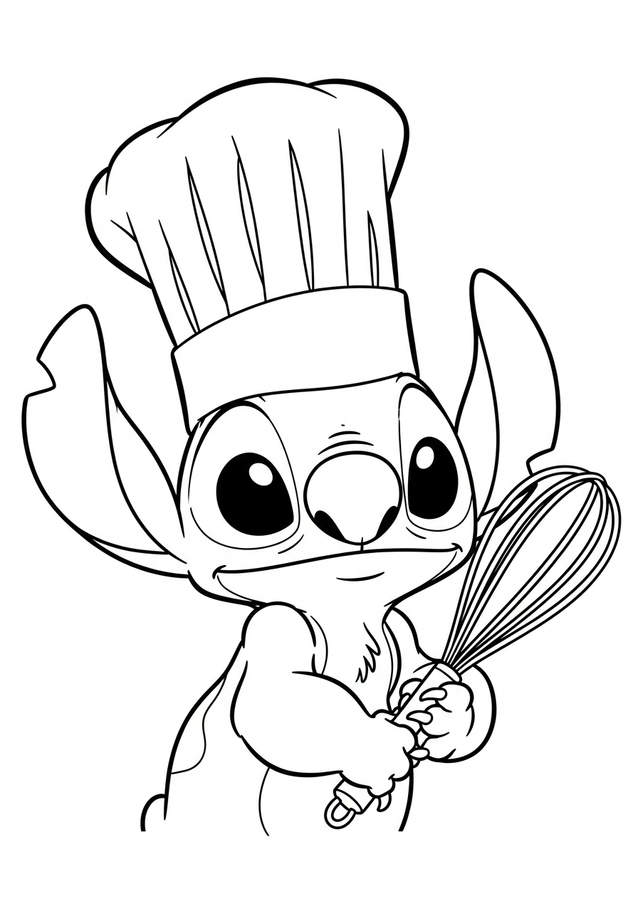 Chef Stitch baking cake coloring page