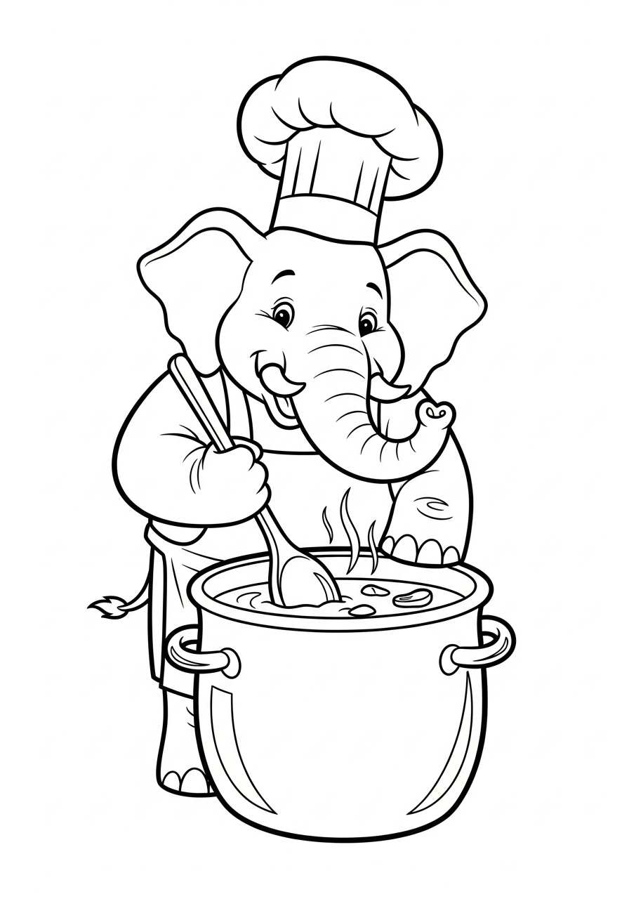 Elephant Coloring Pages 11 Chef elephant cooking soup coloring page