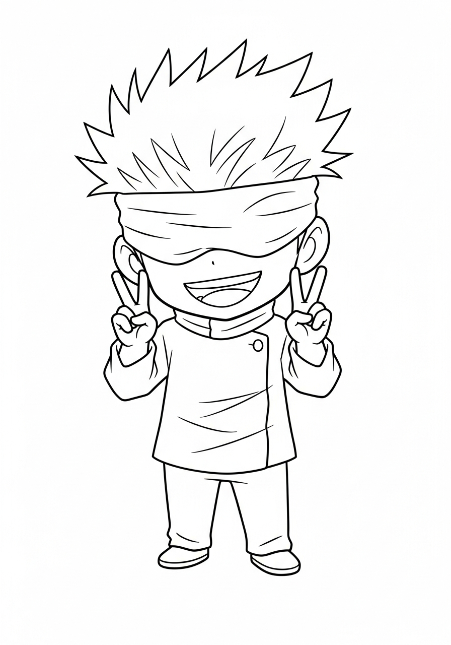 Satoru Gojo Coloring Pages 4 Chibi Gojo double peace sign coloring page
