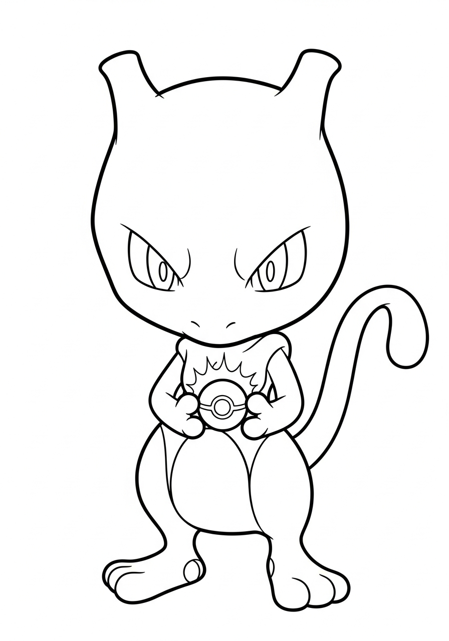 Mewtwo Coloring Pages 4 Chibi Mewtwo holding ball coloring page