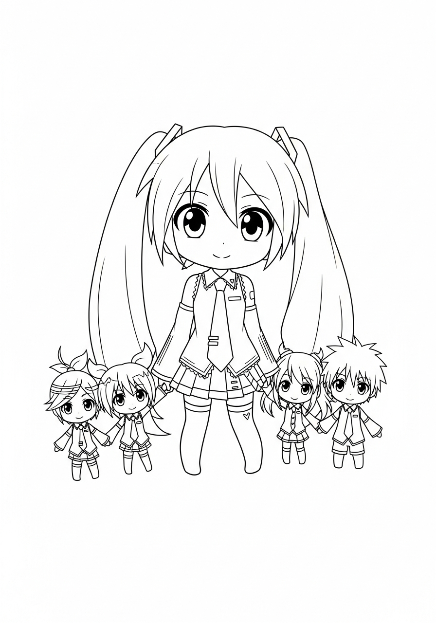 Chibi Miku and friends coloring page