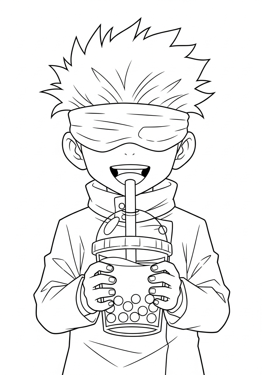 Satoru Gojo Coloring Pages 6 Chibi Satoru Gojo drinking boba coloring page