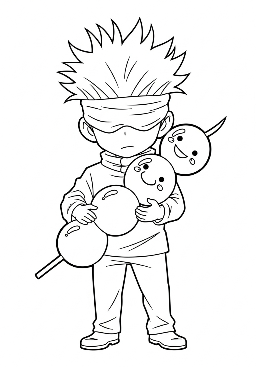 Satoru Gojo Coloring Pages 7 Chibi Satoru Gojo eating mochi coloring page
