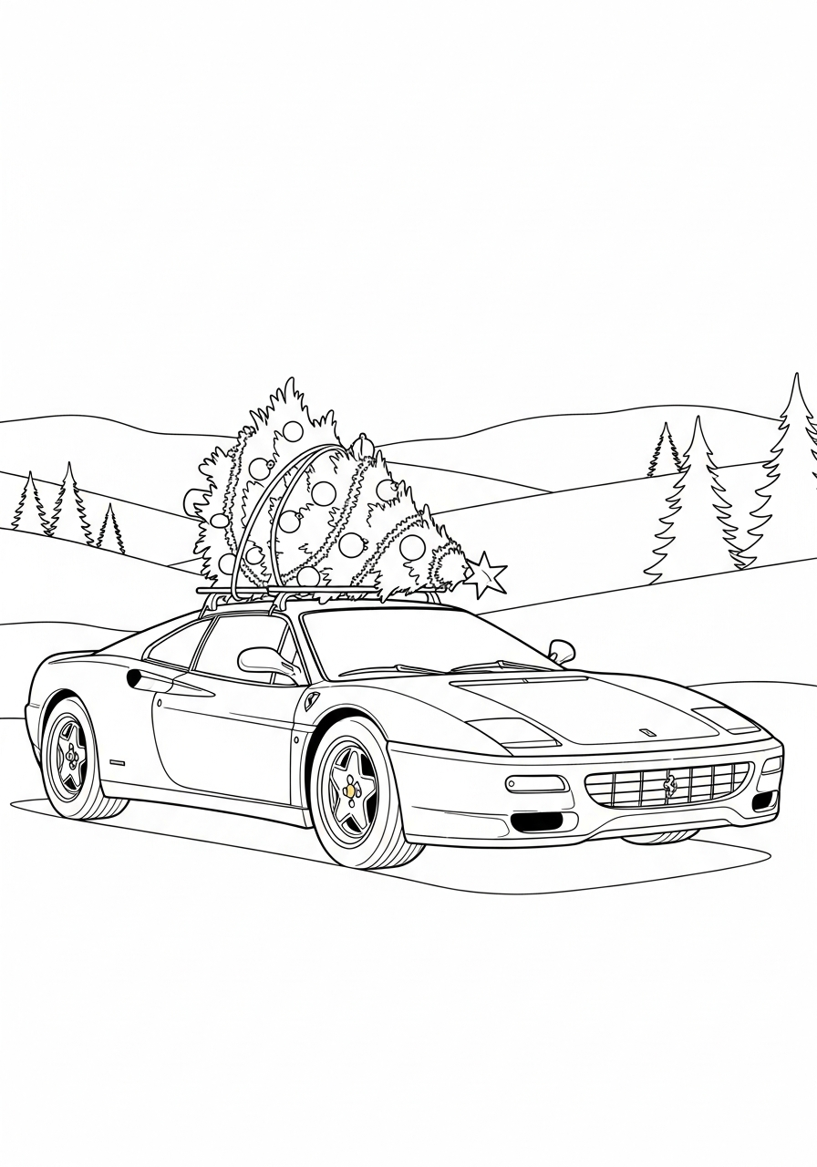 Ferrari Coloring Pages 4 Christmas Ferrari car with tree coloring page
