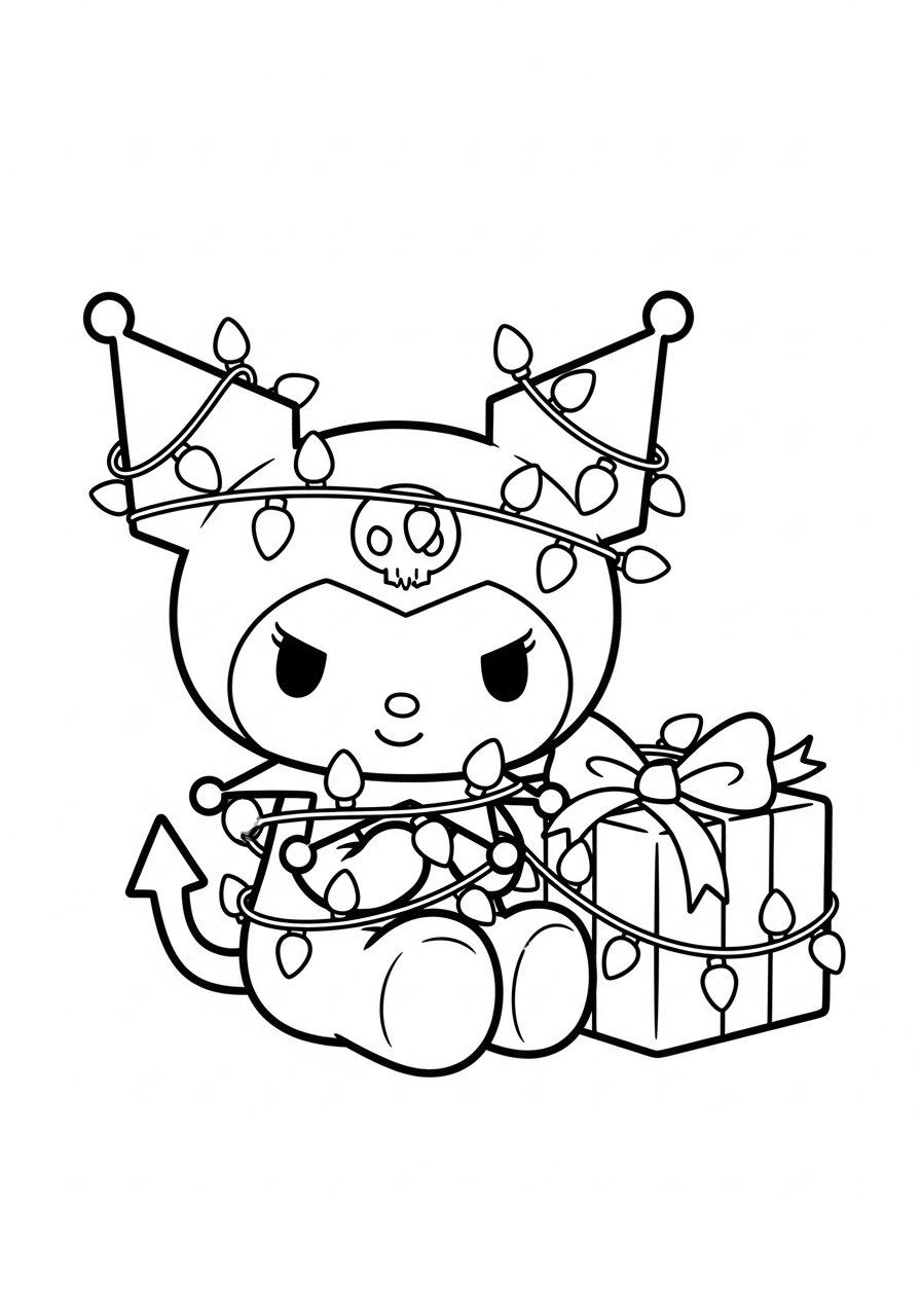 Christmas Kuromi with holiday lights coloring page