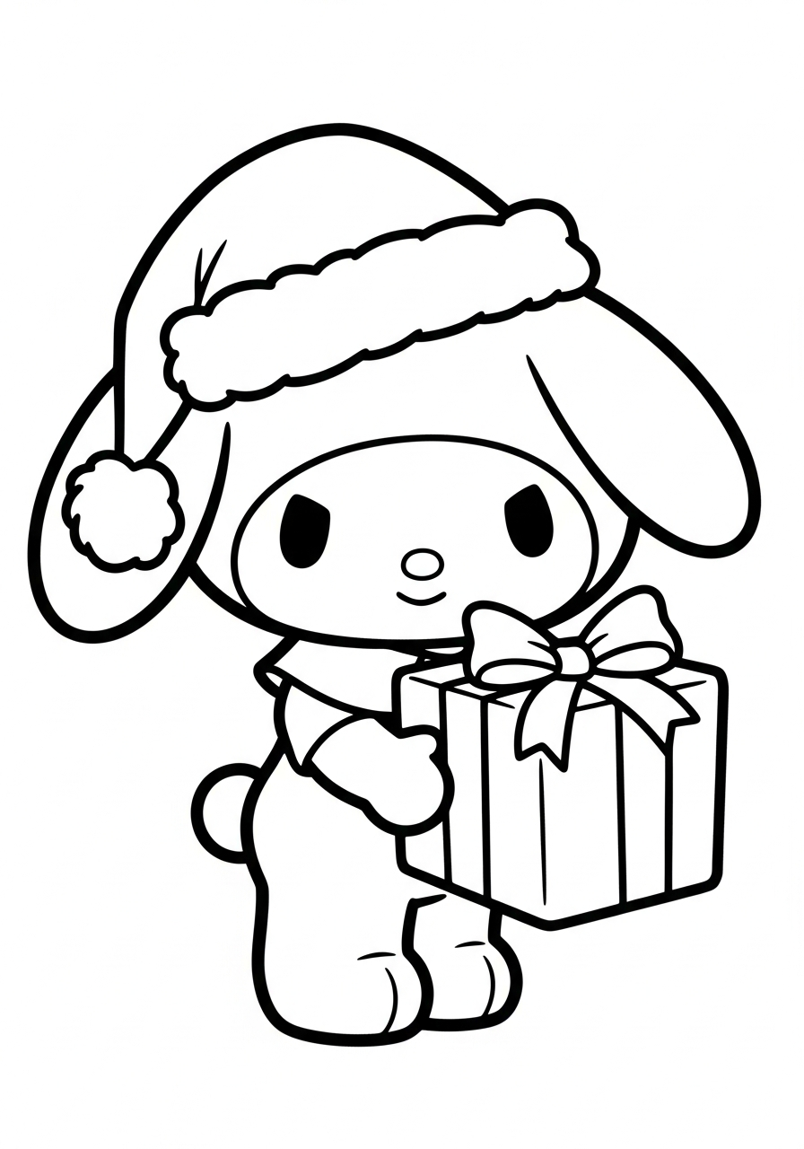 Christmas My Melody holding gift coloring page