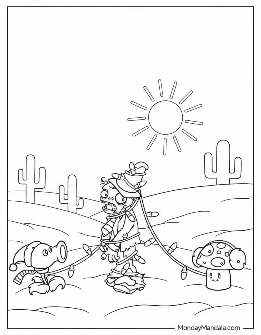 Christmas Zombie Plants vs Zombies coloring page