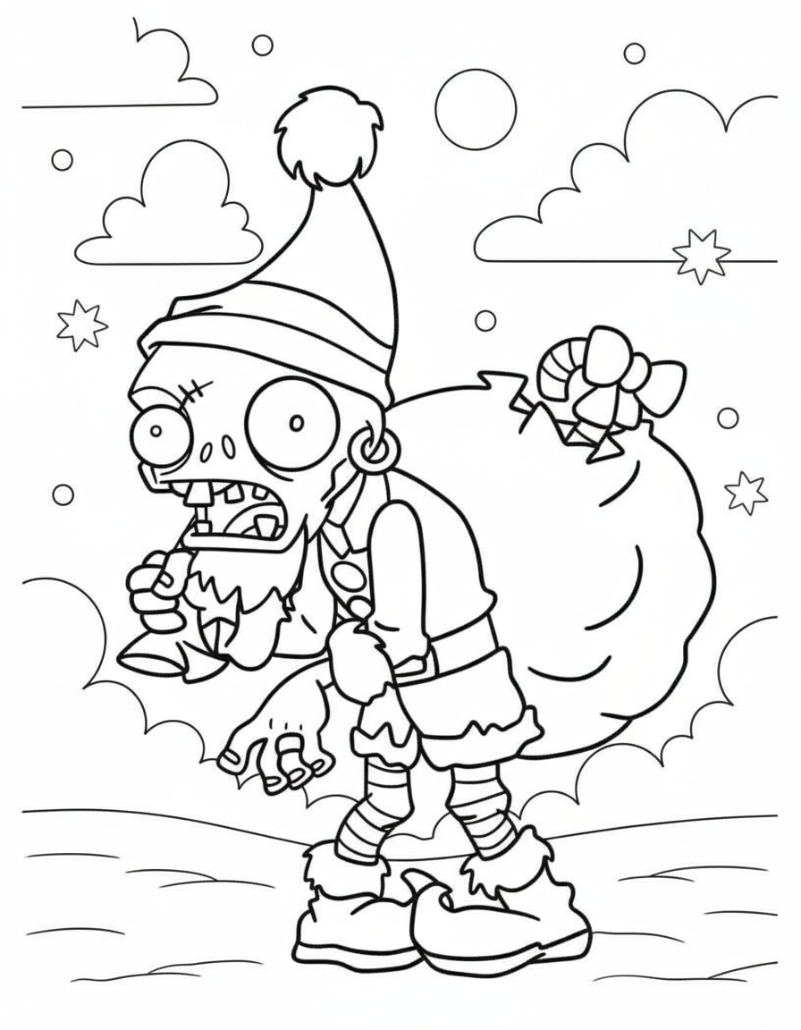 Christmas Zombie holiday Plants vs. Zombies coloring page