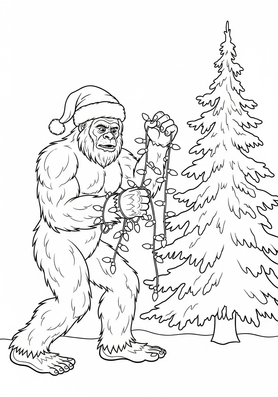 Bigfoot Coloring Pages 7 Christmas bigfoot with santa hat coloring page