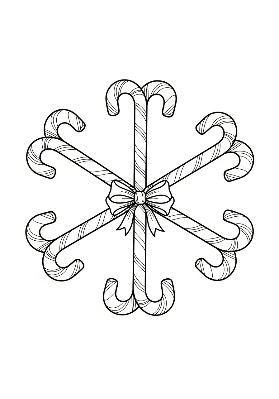 Christmas candy cane snowflake coloring page