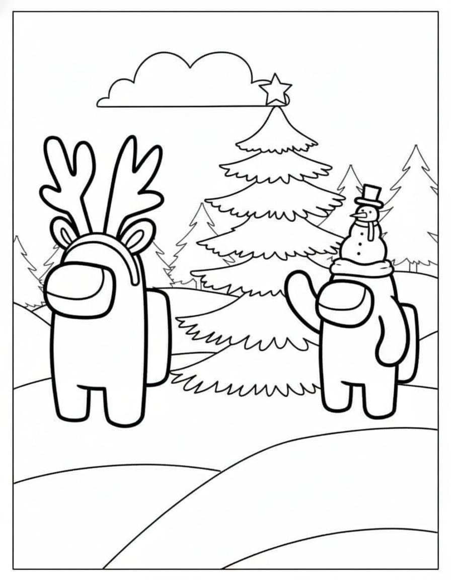 Christmas holiday skins Among Us coloring page