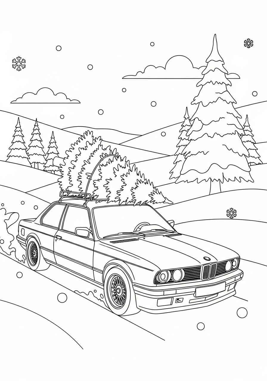 Christmas tree on BMW car coloring page