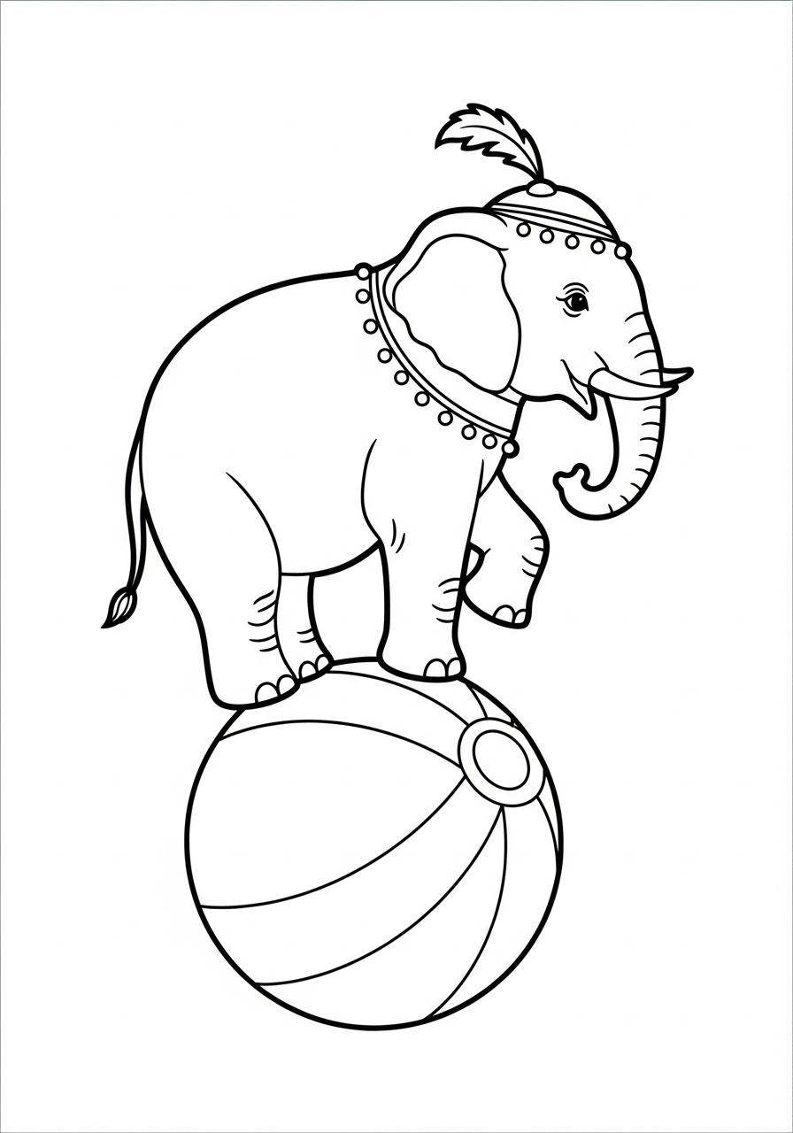 Elephant Coloring Pages 12 Circus elephant balancing on ball coloring page