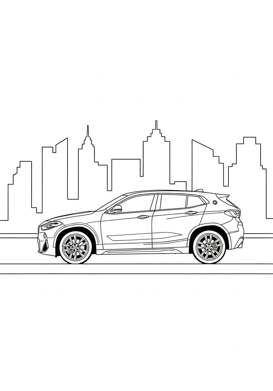 City driving BMW X2 crossover coloring page