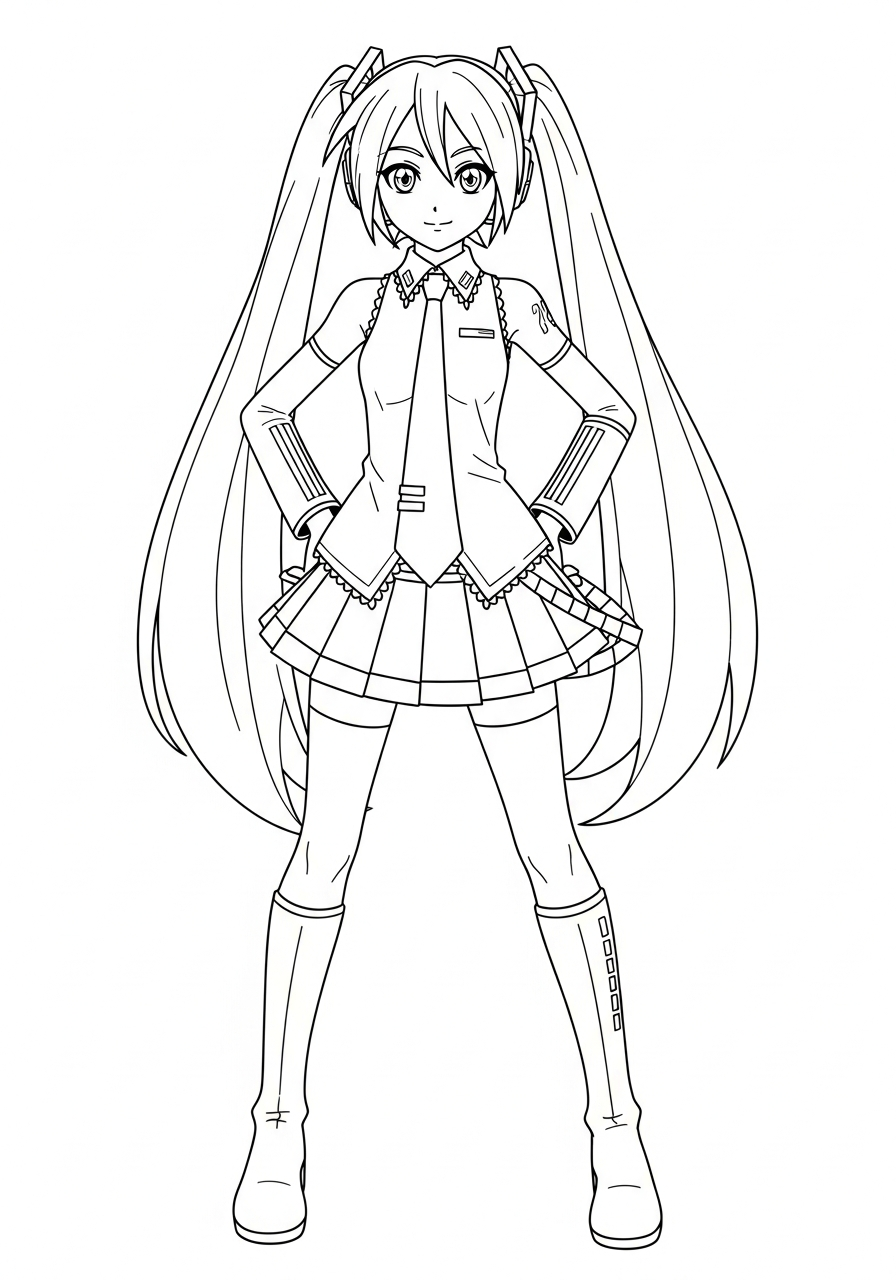 Classic Hatsune Miku standing coloring page