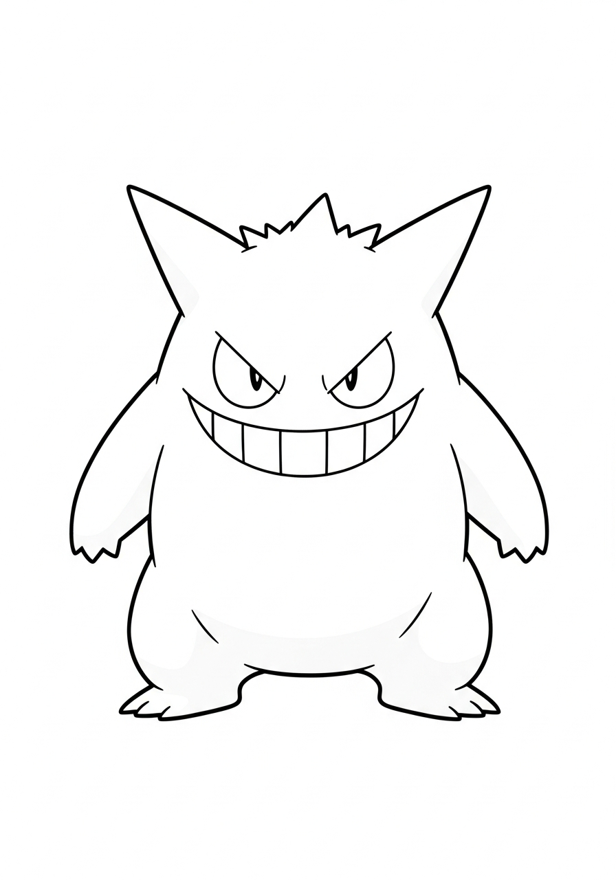 Gengar Coloring Pages 5 Classic standing Gengar smile coloring page