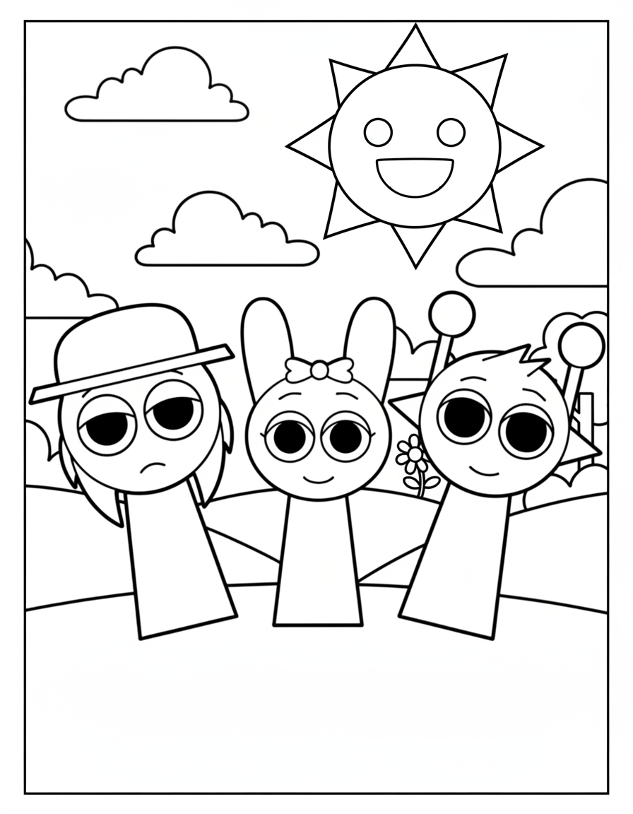 Classic trio Sprunki coloring page printable