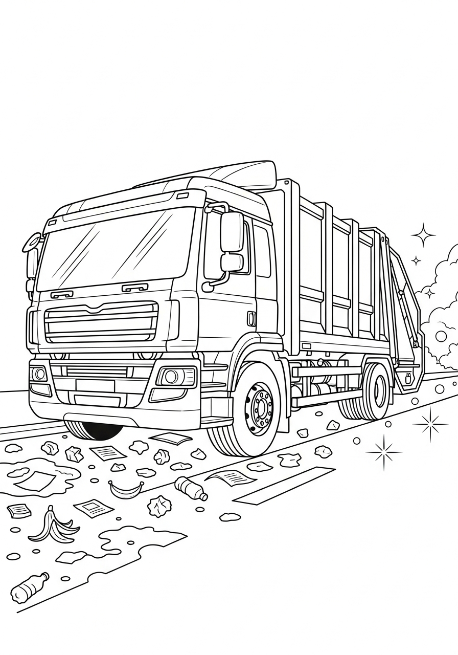 Garbage Truck Coloring Pages 10 Cleaning city street garbage truck coloring page