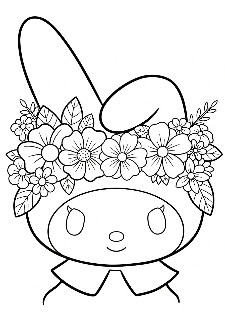 Close up My Melody flower crown coloring page