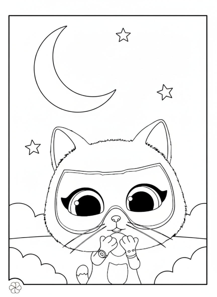 Close up cute Bitsy face SuperKitties coloring page