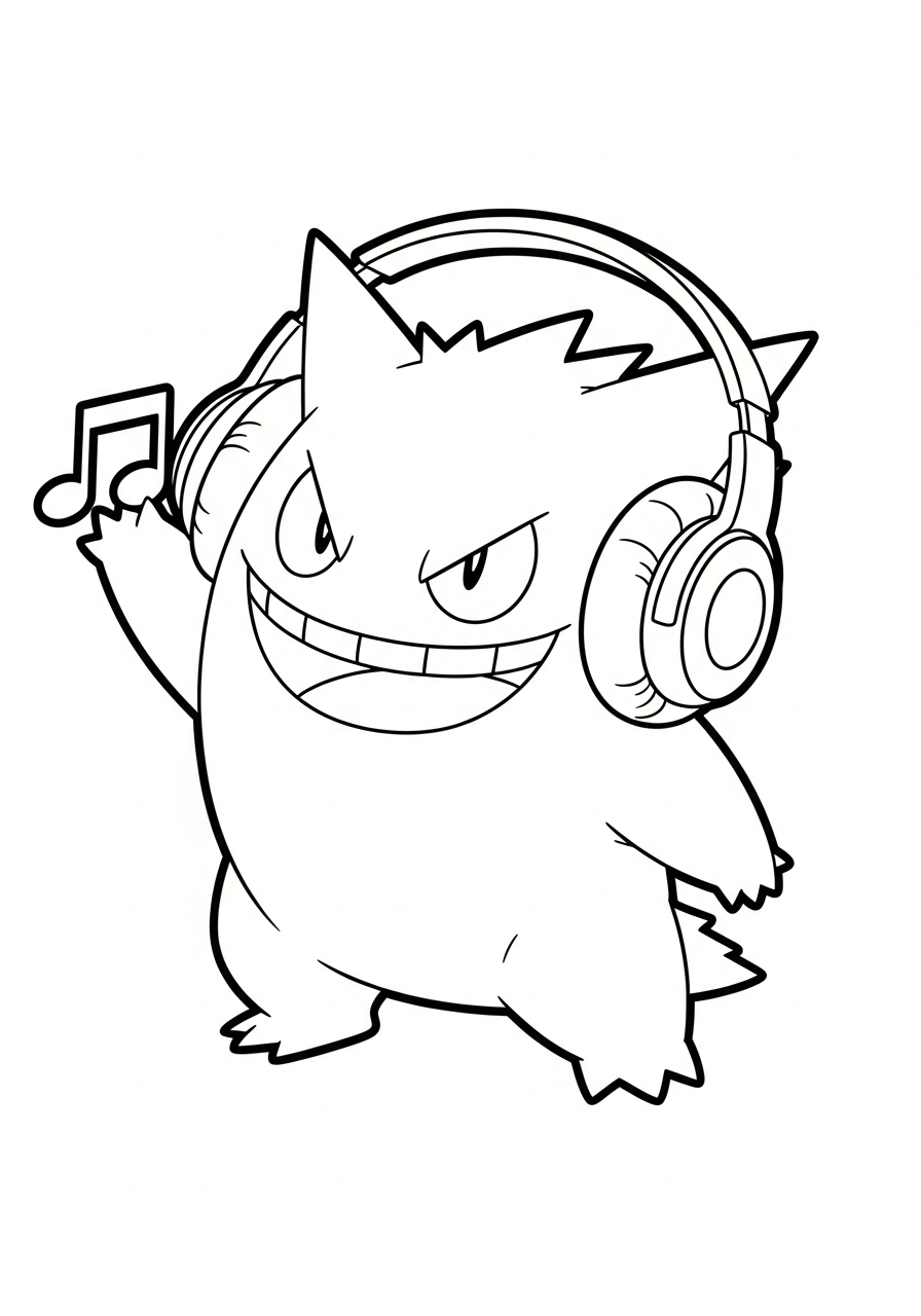 Gengar Coloring Pages 6 Cool Gengar with headphones coloring page