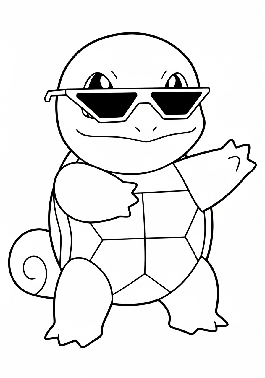 Cool Squirtle with sunglasses coloring page
