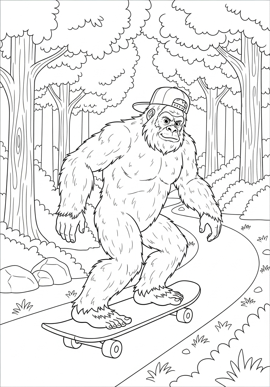 Bigfoot Coloring Pages 8 Cool bigfoot riding skateboard coloring page