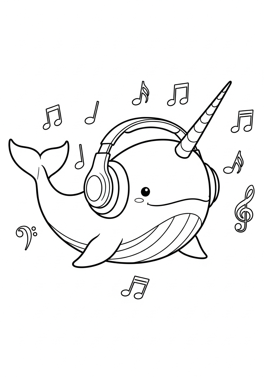Narwhal Coloring Pages 6 Cool narwhal wearing headphones coloring page