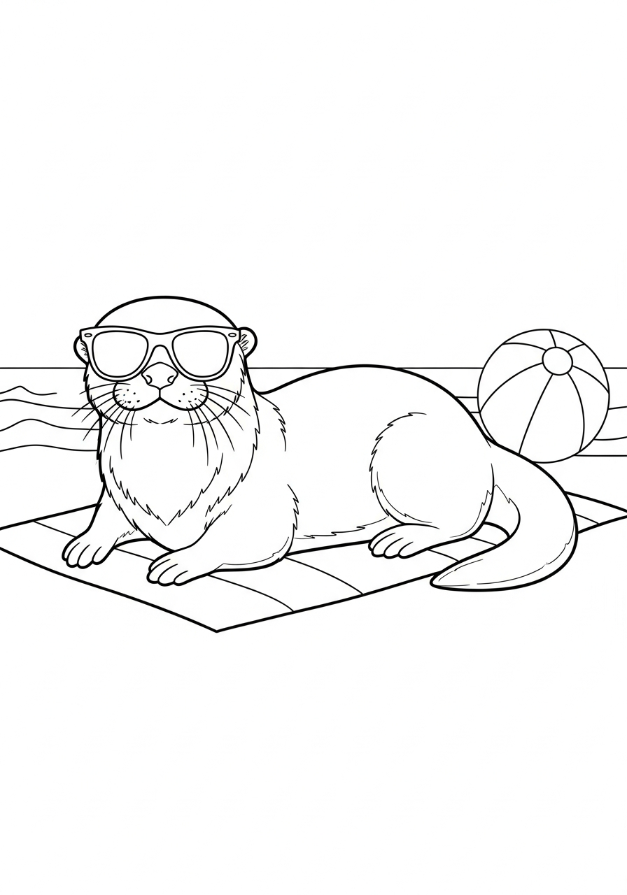 Otter Coloring Pages 6 Cool summer otter wearing sunglasses coloring page