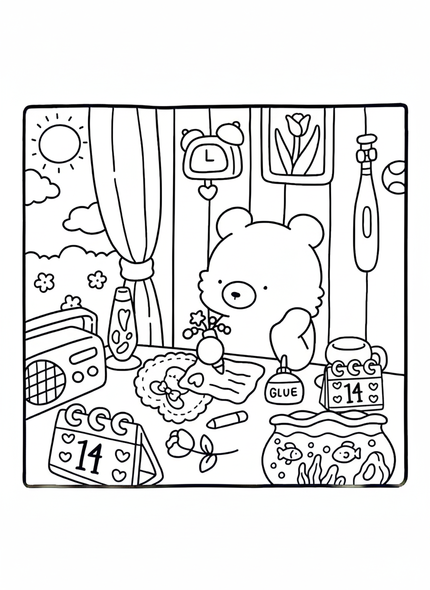 Cozy Friends coloring page cute bear writing love letter