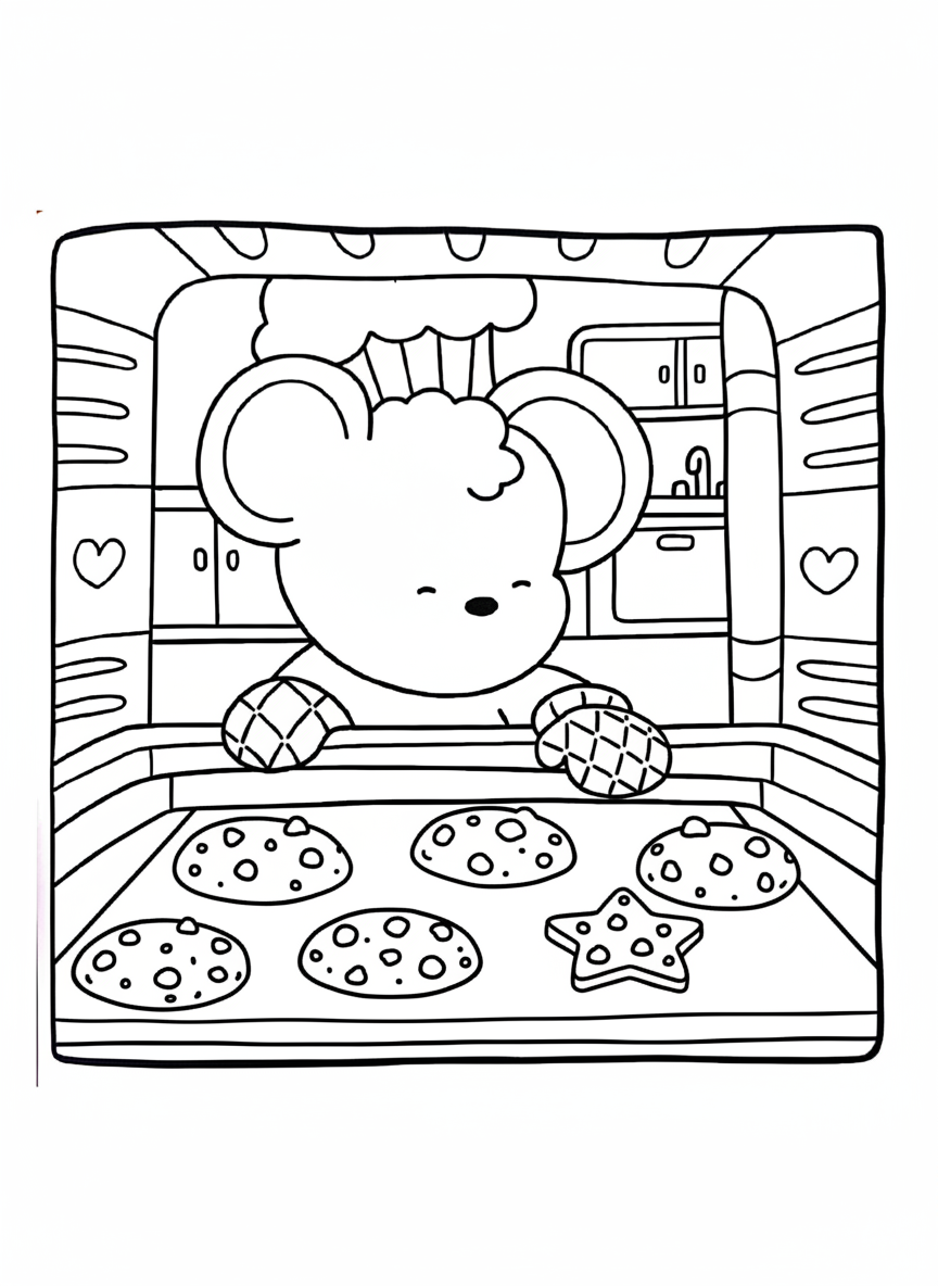Cozy Friends coloring page mouse baking cookies in the oven