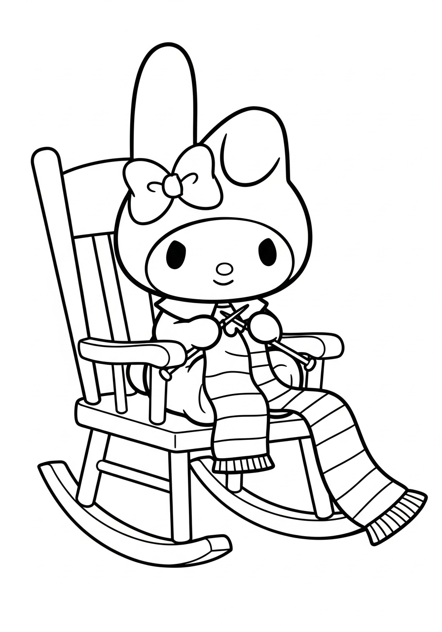 Cozy My Melody knitting scarf coloring page