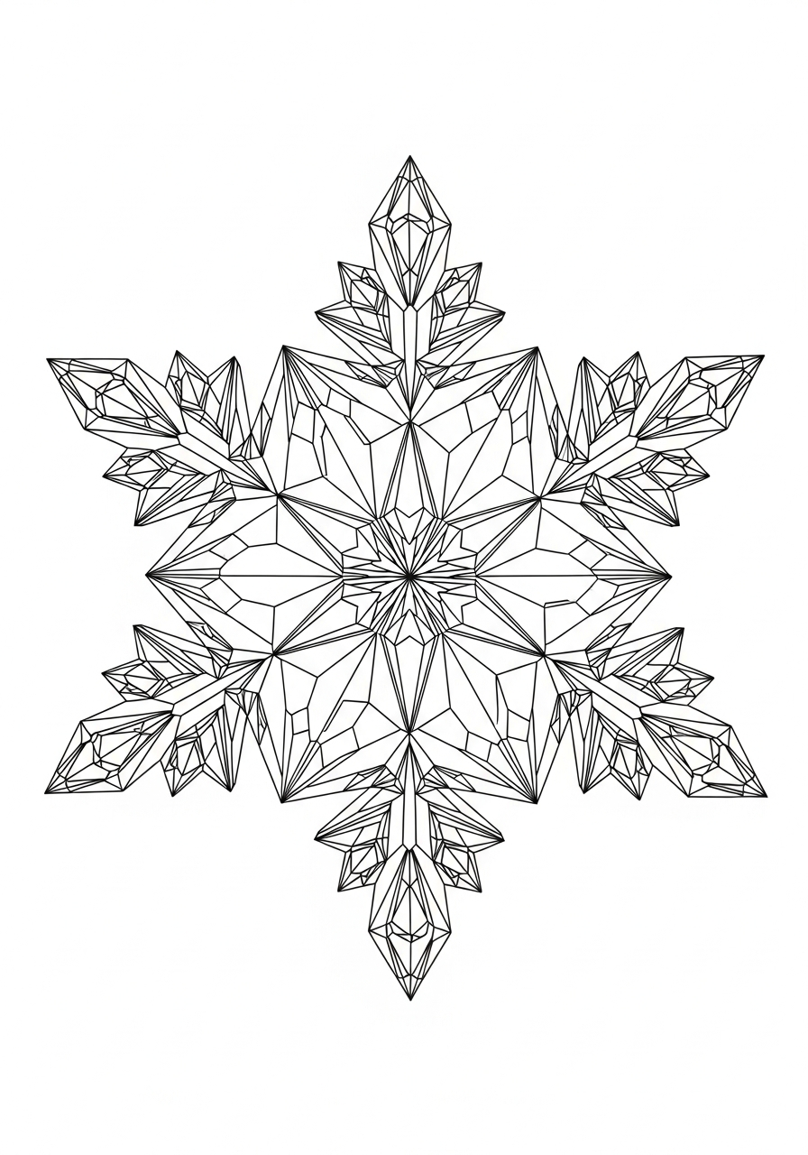 Crystal faceted diamond gem snowflake coloring page
